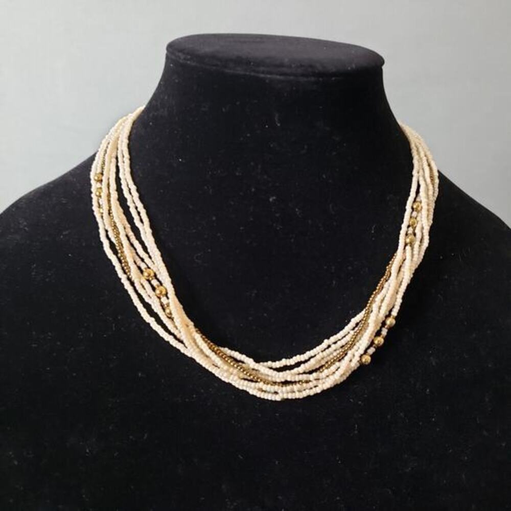 UNBRANDED Multi Strand Beaded Necklace with Gold Tone Accents Choker‎ Style